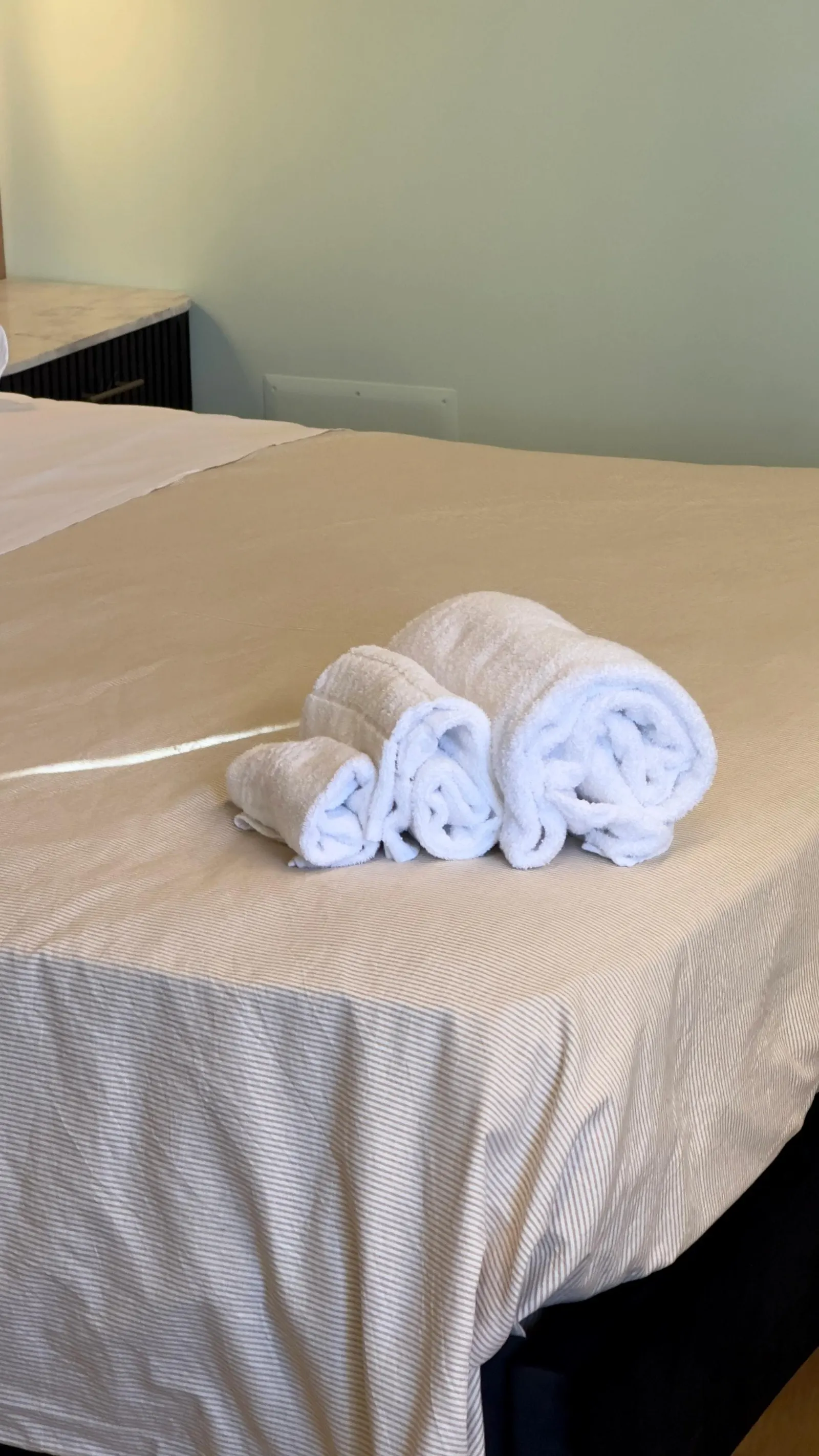 Asciugamani arrotolati preparati sul letto